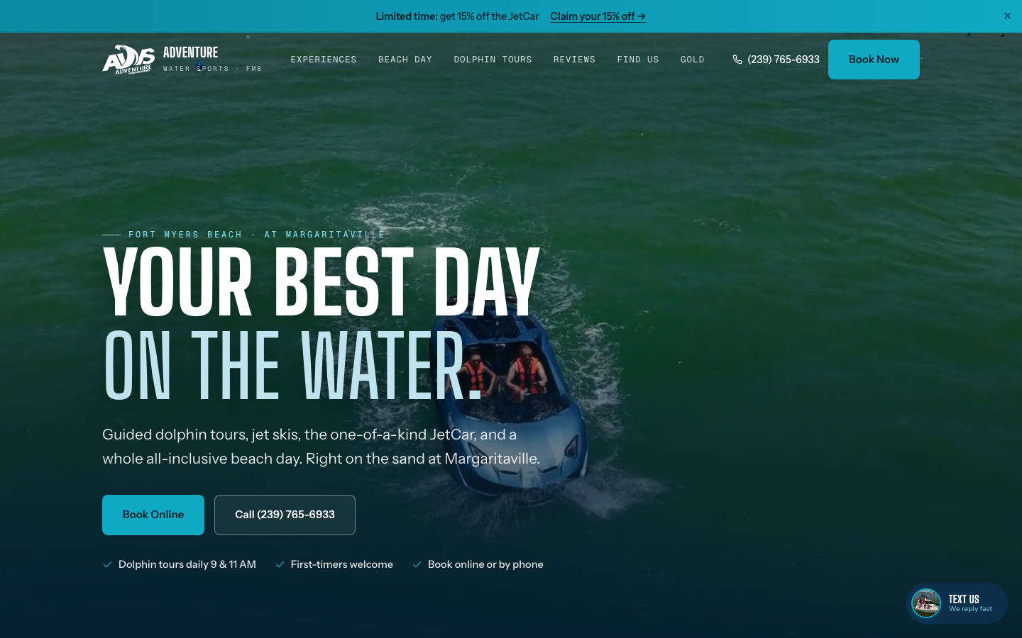 Adventure Water Sports, a True North business website with online booking